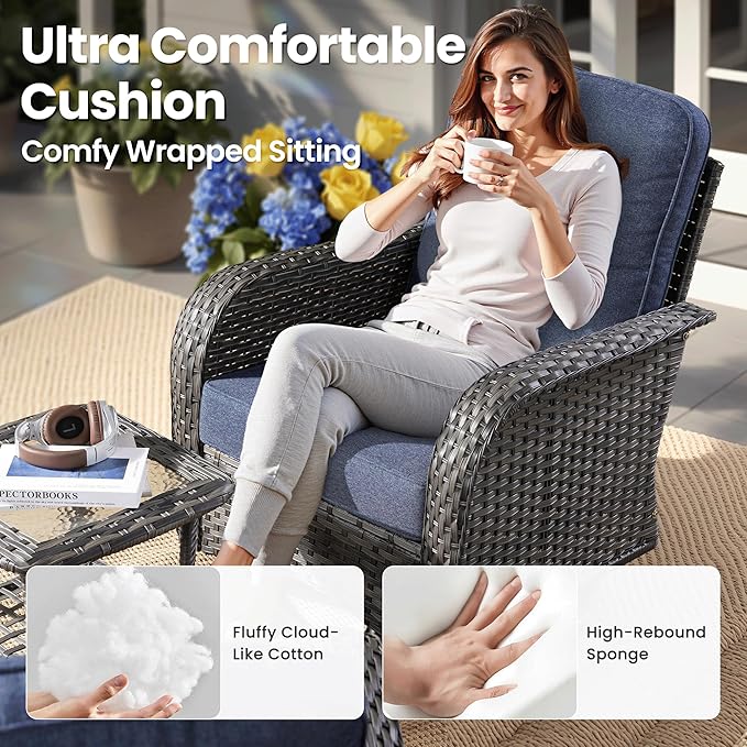 ovios 3-Piece Patio Furniture Set, Outdoor Wicker Sofa