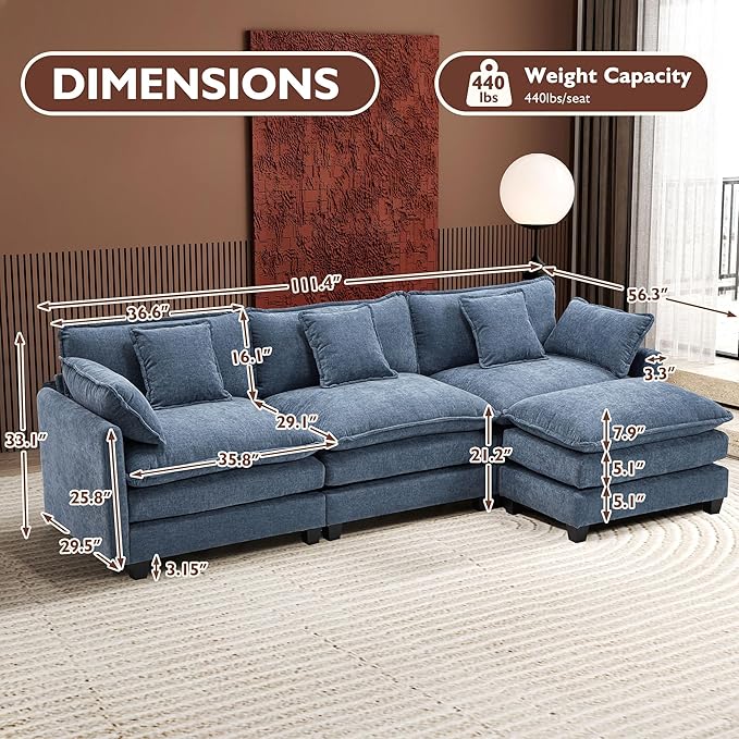 Ihanherry 111.4" L Shaped Cloud Sofa