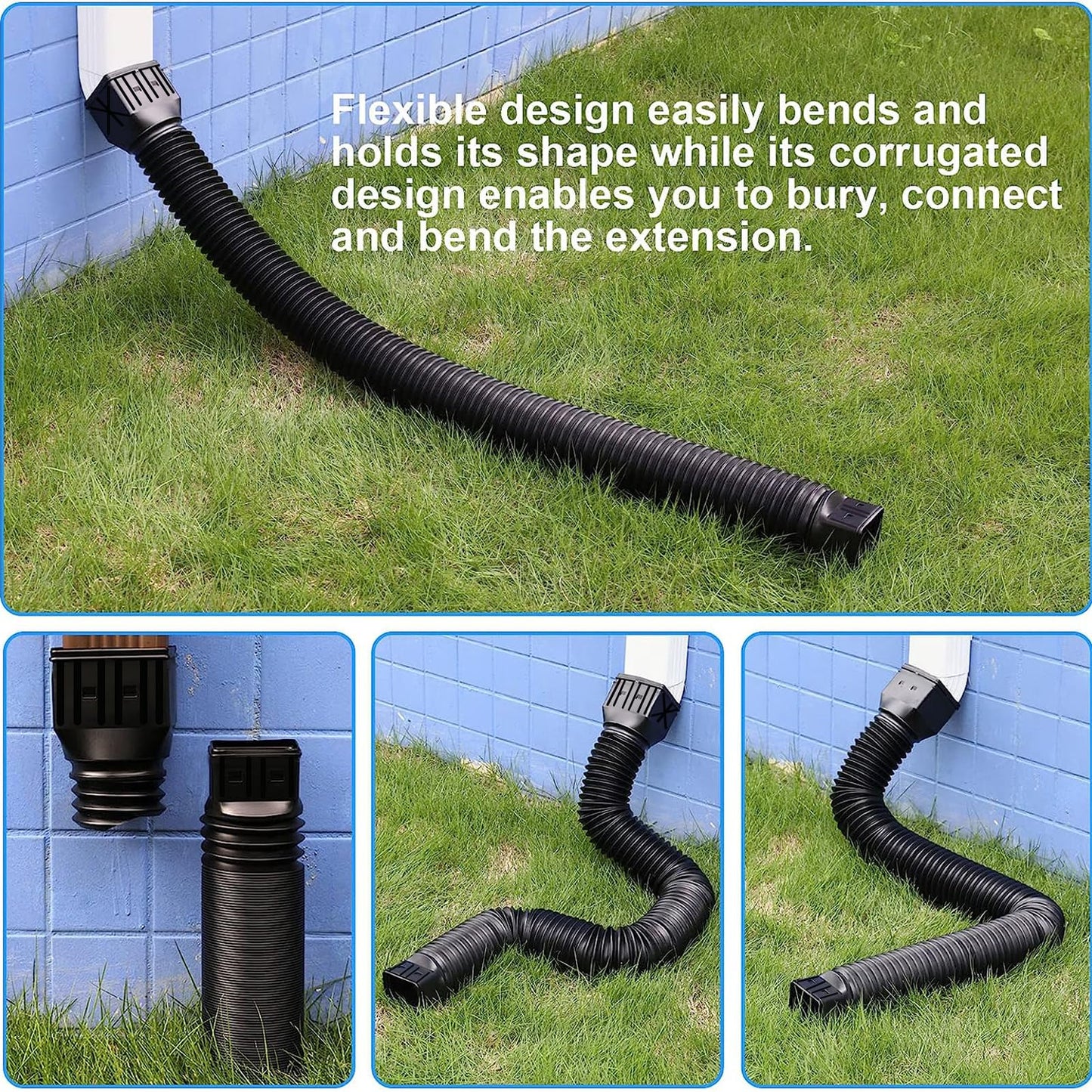3 pack Flexible Rain Gutter Downspout Extensions,Drain Downspout Extender,Gutter Extension Flexible,Down Spout Drain Extension Pipes,Extendable from 21 to 60 Inches (3pcs black)