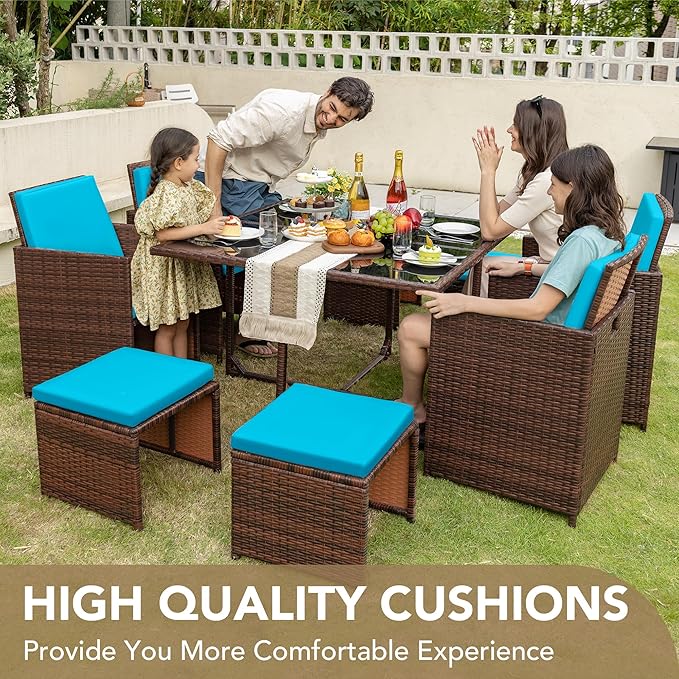 Devoko 9 Pieces Patio Dining Sets Outdoor Space Saving Rattan Chairs