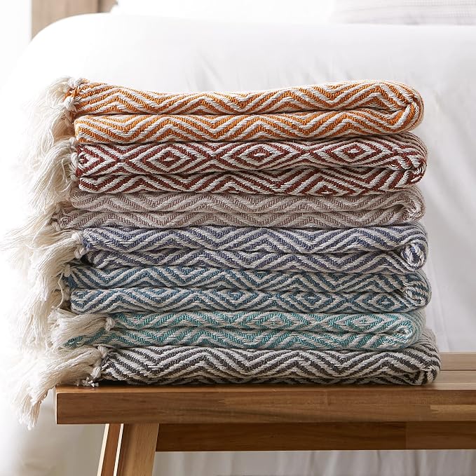DII Diamond Throw Collection Woven Cotton, 50x60, Pumpkin Spice (Pack of 2)