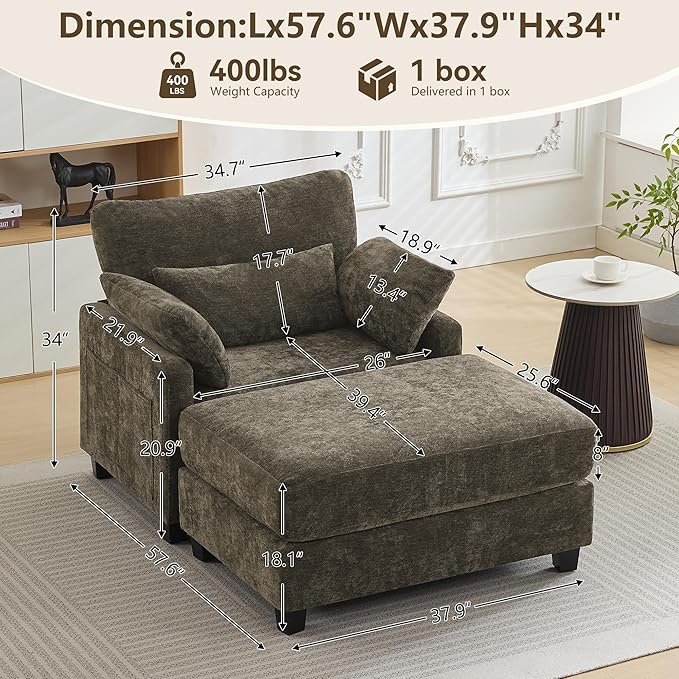 WUTUTUEE 57.5" Oversized Chaise Lounge