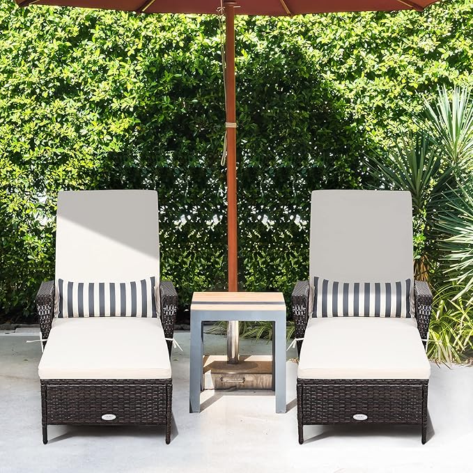COSTWAY PE Rattan Chaise Lounge Chair, 6 Gear Adjustable Recliner