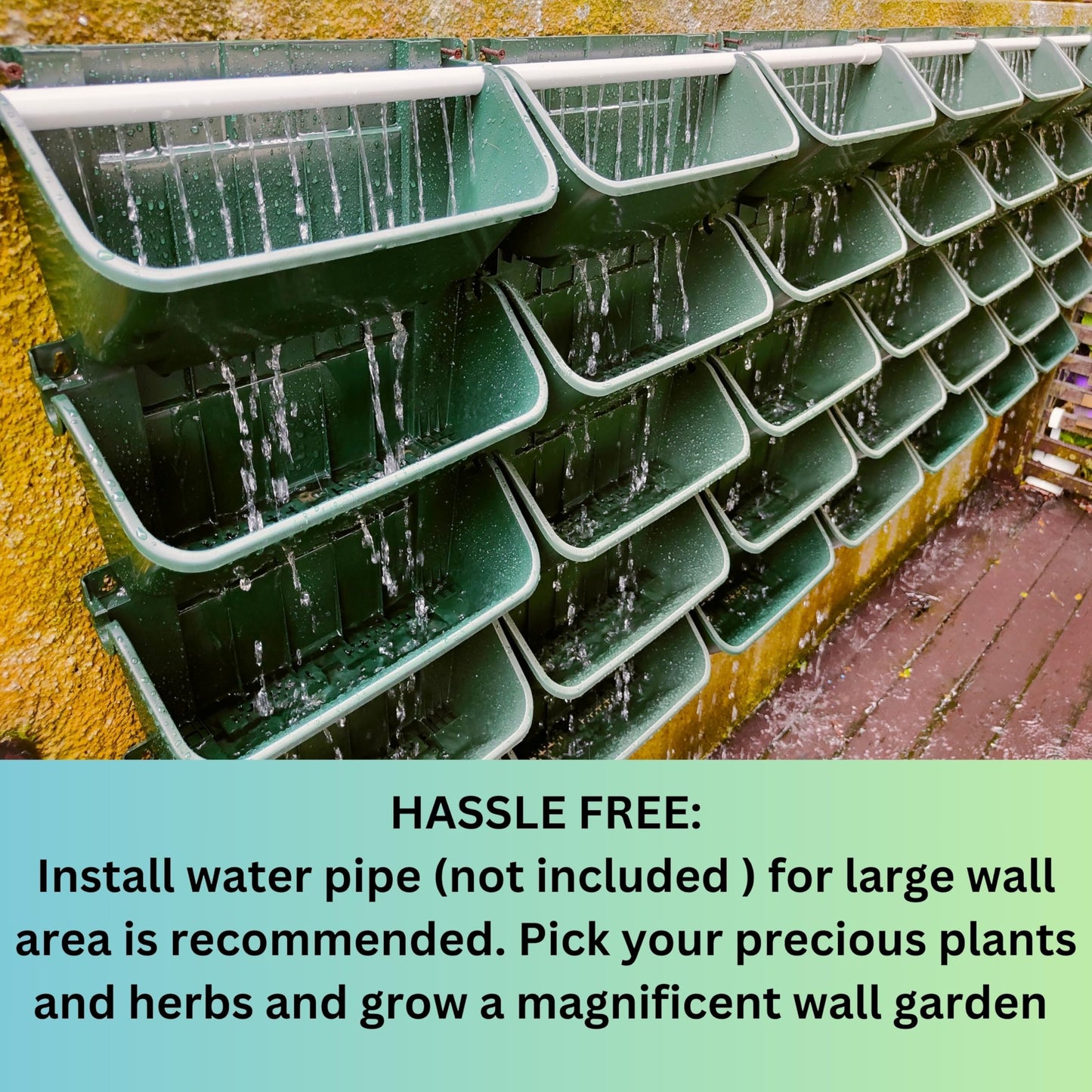 Maxona Vertical Wall Planter for Indoor Plant-Walls Mounted Pot with 2 Drainage Tray 8 Pack, 13 inch Dark Green for Indoors and Outdoor Decor, Plastic Pots Balcony Planters, Plants Hanging