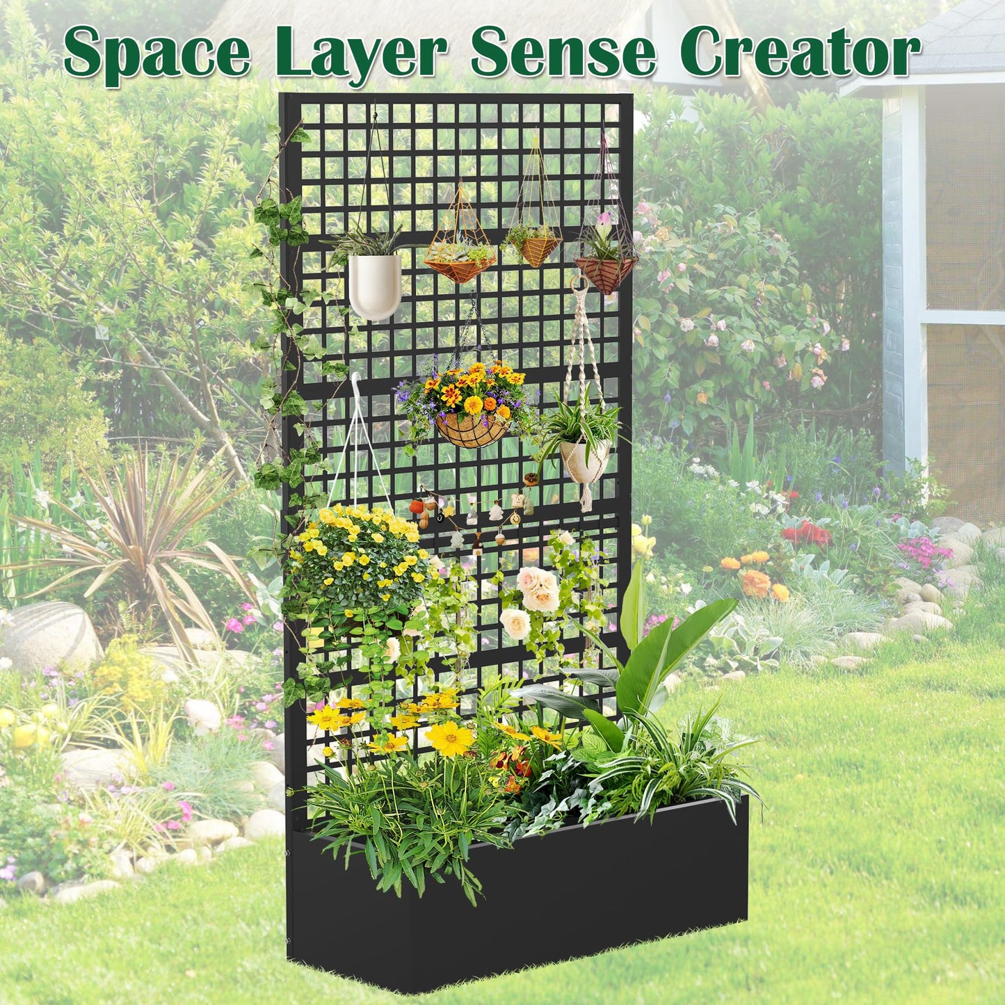 Toriexon Metal Planter Box with Trellis 36" L x 16" W x 72" H, Raised Garden Bed with Privacy Screen, Privacy Planters for Climbing Plants, Flowers, Vegetables, Fruits