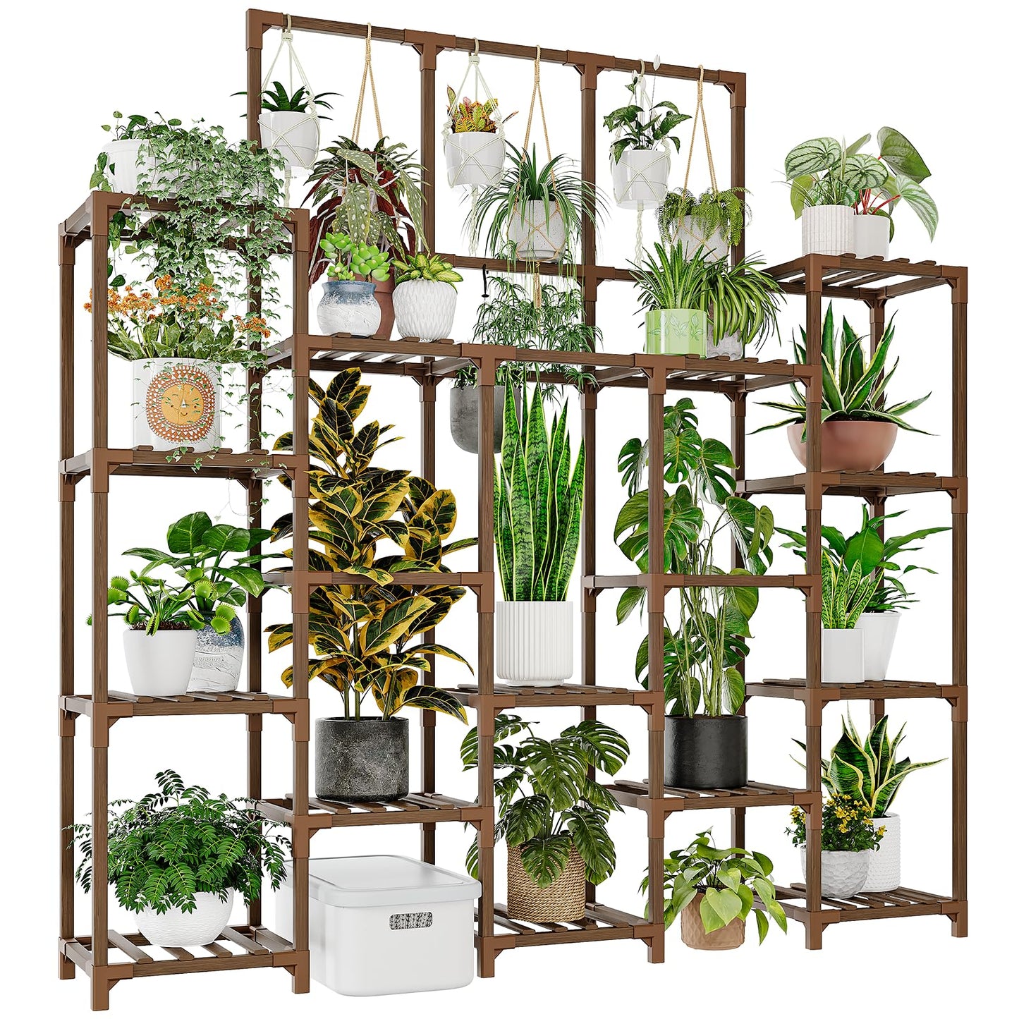 GENTINGBRO Plant Stand Indoor Outdoor 63" Tall Plant Shelf for Plants 14-Tier Large Plant Sheves for Living Room Heavy Duty Plant Rack Garden Balcony Patio Hanging Planter