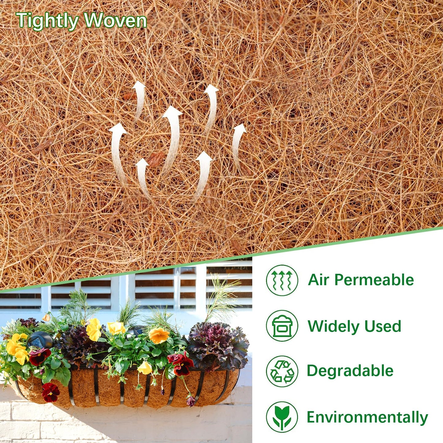 LCHUANG Coco Liners for Planters - 2 Pack 24 Inch Trough Coconut Liners for Planters, Window Box Coco Liners, 100% Natural Coconut Fiber Liners for Wall Hanging Basket, Window Box, Fence Baskets