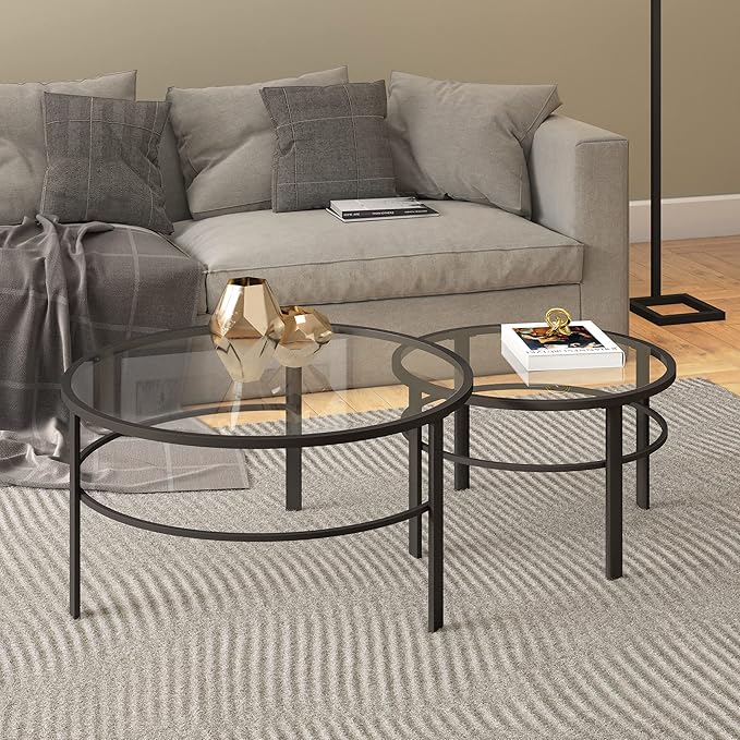 Henn&Hart Round Nested Coffee Table in Blackened Bronze, Coffee Table coffee