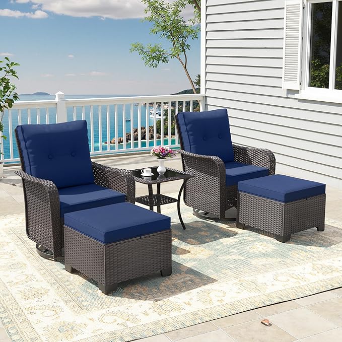 ALAULM 5-Piece Outdoor Swivel Rocking Chair Set
