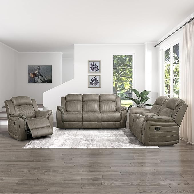 Lexicon Recliner Living Room Set, Home Theater Seating, Manual Polished