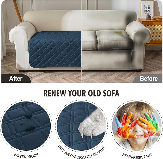 Genina Waterproof Couch Cover, Washable Anti-Slip 78inch Sofa Covers