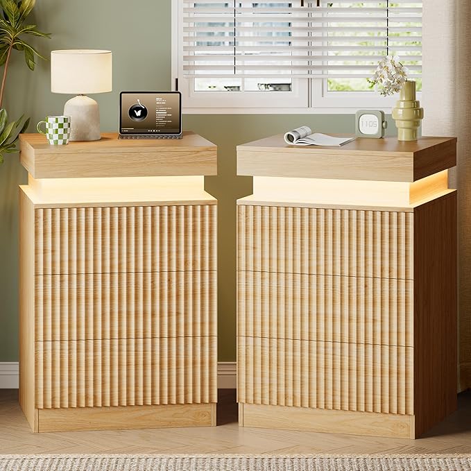 Xixini Fluted Nightstand Set of 2, Night Stand