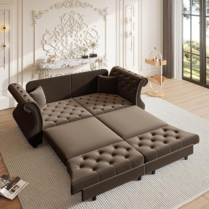 83.8" Oversized Pull Out Sofa Bed, Chesterfield Velvet Sleeper Sofa Couch