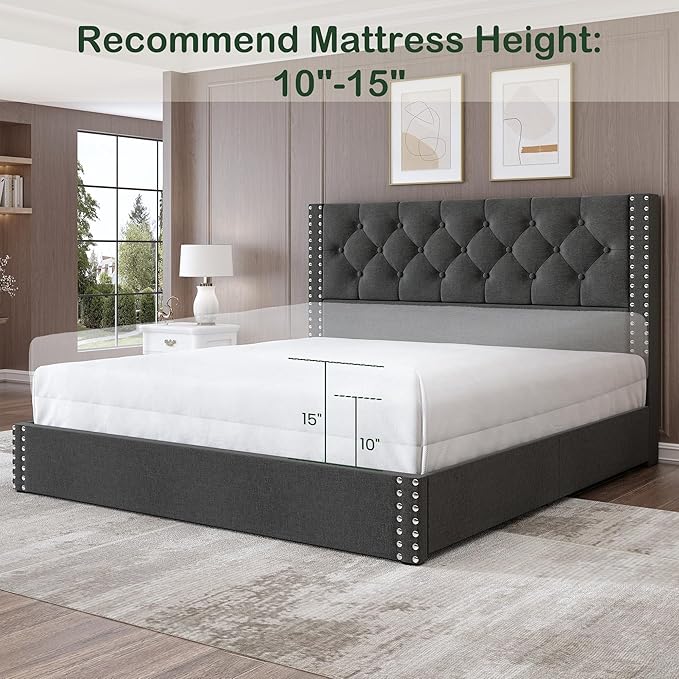 LARMACE Full Size Bed Frame Upholstered Platform Bed
