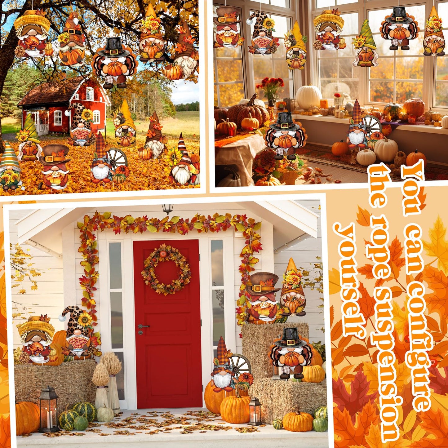 Sintuff 12 Pcs Fall Yard Sign Gnome Stakes Autumn Harvest Gnomes Yard Ornament Thanksgiving Garden Signs for Holiday Party Home Farmhouse Pathway Garden Lawn Outdoor Decoration(Gnome,13.78 Inches)