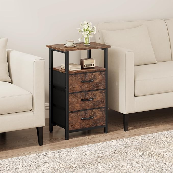 Vagusicc Nightstand with Charging Station, Bedside Table with USB Ports and