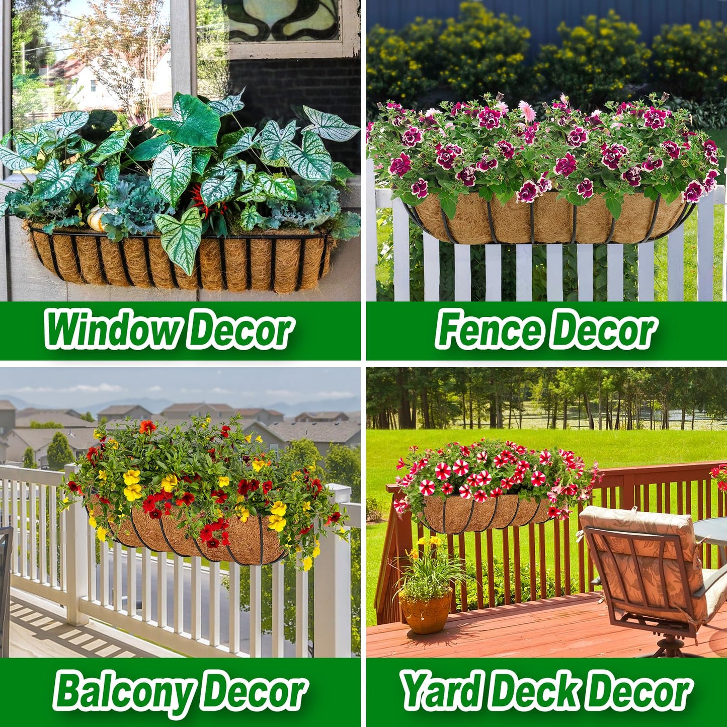 REMIAWY Coco Liners for Planters 24 Inch, 2 Packs Natural Coconut Fiber Coir Flower Basket Window Box Liners, Trough Planter Insert for Outdoor Plant Large Pots Garden Fence Decoration