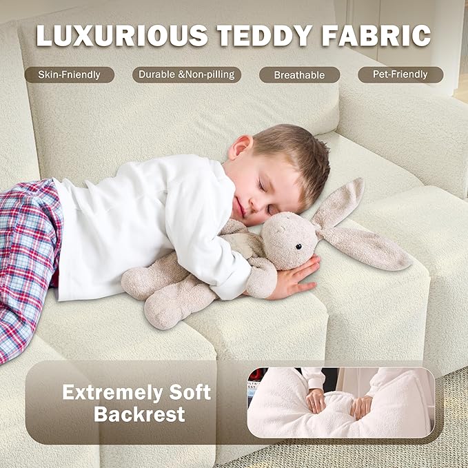 KEIKI 90.2" 4-Seater Modern Convertible Sofa Bed – Teddy Fabric Couch