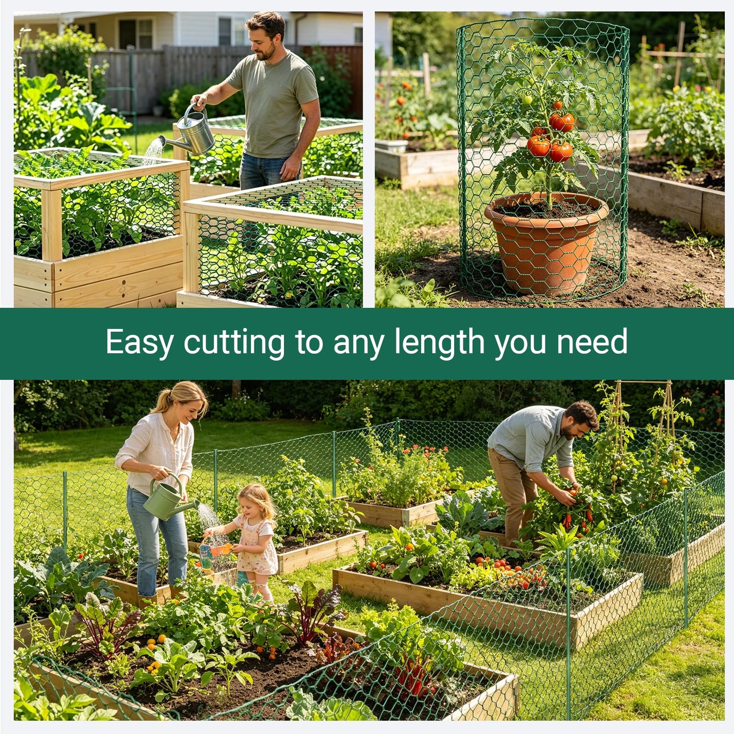 QURAS Plant Protectors from Animals, 32.8FT x 16IN Wire Plant Cage, 0.85mm Thick Vinyl Coated Garden Fence Kit with Stakes & Zip Ties, DIY Plant Guard for Rabbits, Squirrels, Deer, Vegetable Garden