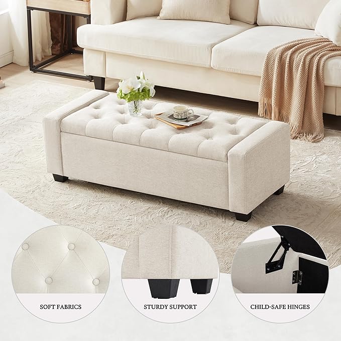 Huatean Home 48" Ottoman with Storage, Storage Ottoman Bench with Safety Hinge