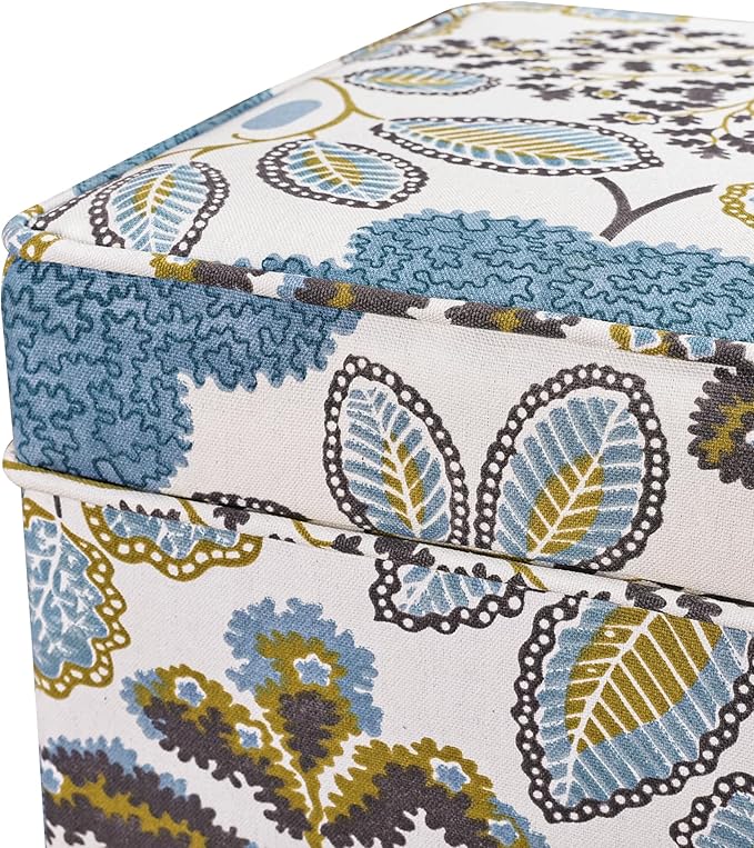 Adeco 18 Inch Linen Storage Ottoman Cube, Upholstered Footstool