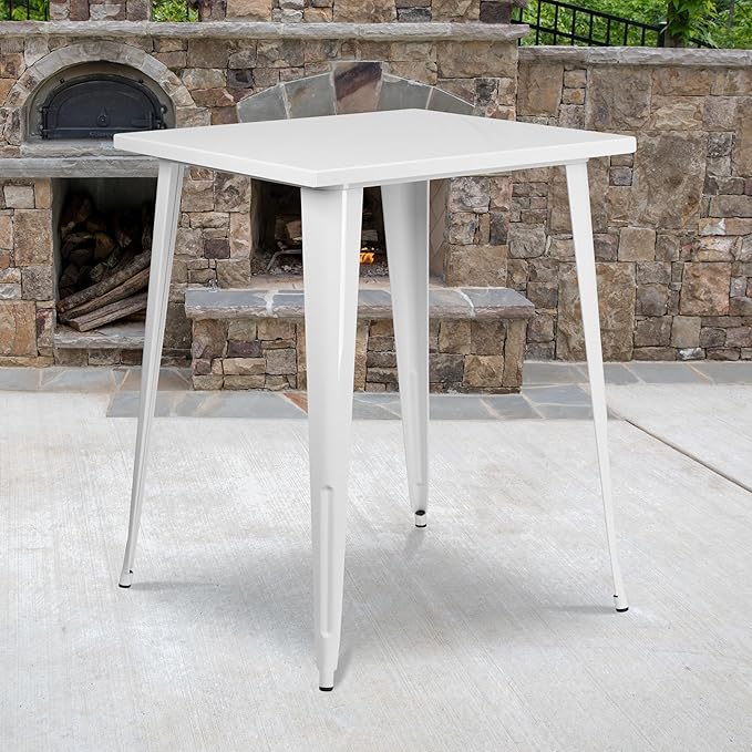 Flash Furniture Nolan Commercial Grade 31.5" Square White Metal Indoor-Outdoor