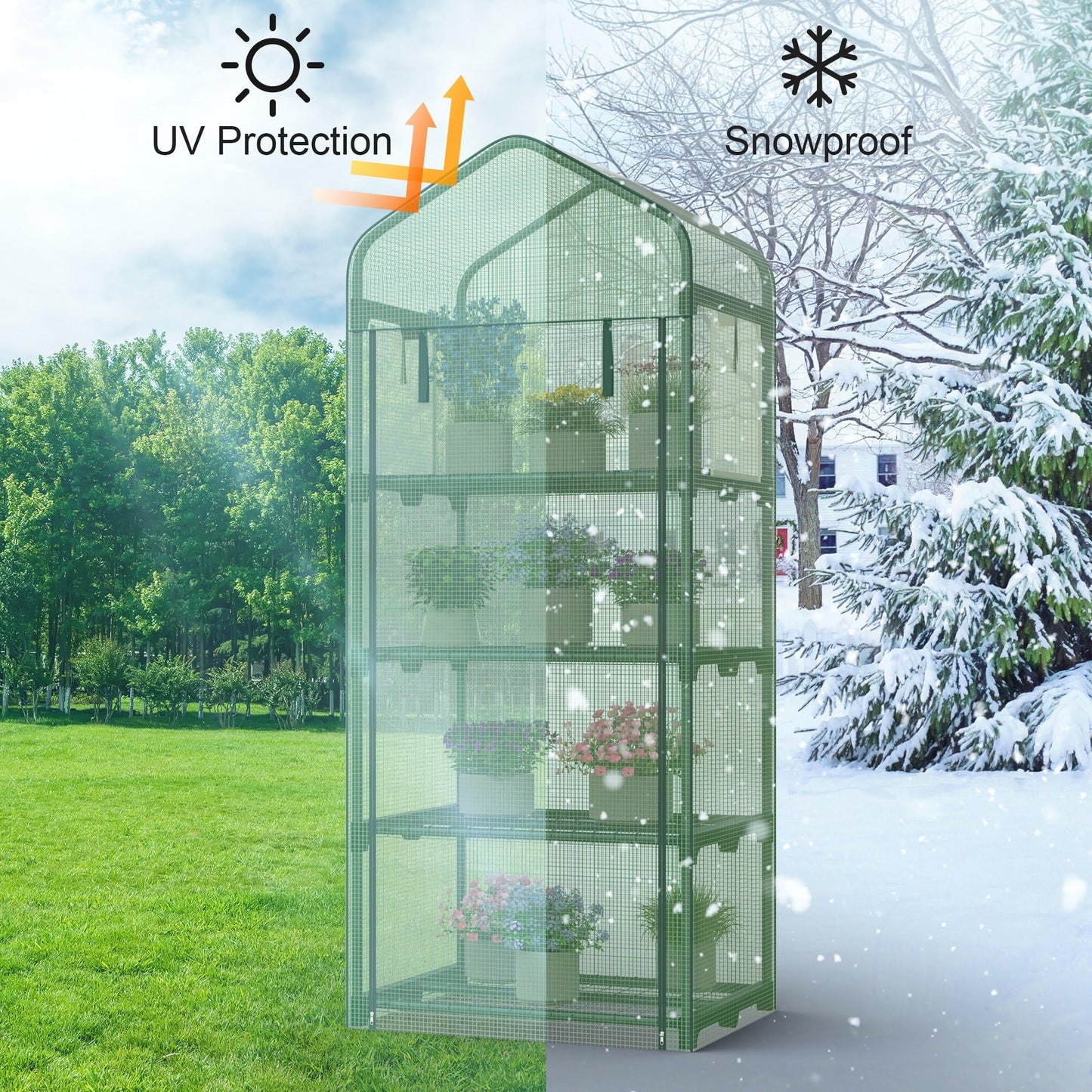 Kecreque Mini Greenhouse 4-Tier Small Greenhouses for Outdoor Indoor 27"x19"x63" Portable Greenhouse w/ Screen Windows & Waterproof PE Cover Green House for Backyard Balcony Seedling Raising