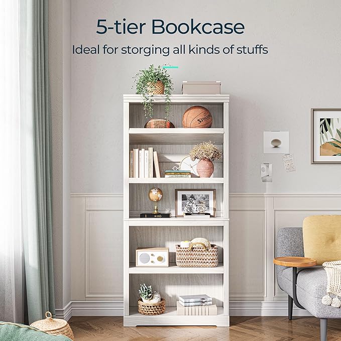 LINSY HOME 5-Shelf Bookcase, Bookshelves Floor Standing Storage Shelves 68 in