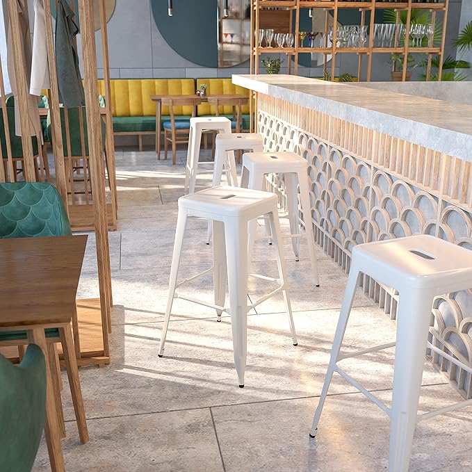 Flash Furniture Commercial Grade 30" High Backless White Metal Indoor-Outdoor