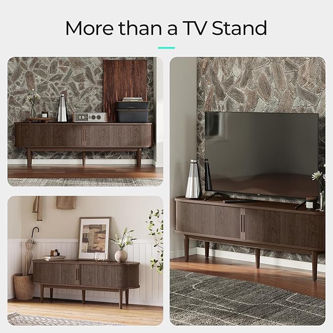 LINSY HOME 58" Fluted TV Stand for TVs up to 65 Inch, Mid Century Modern