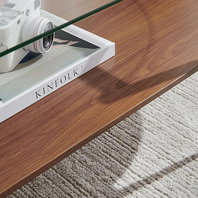 LumFurn X-Large Oval Glass Coffee Table, Mid-Century Modern Design, L47 x W24 x
