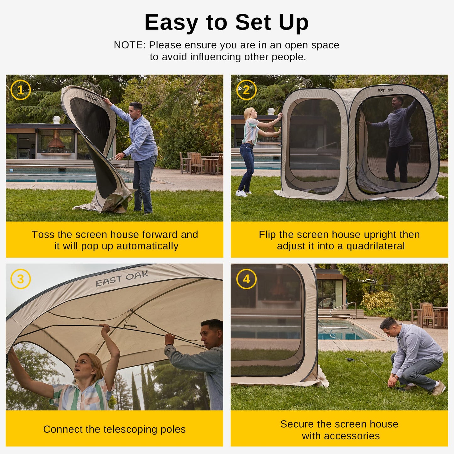 EAST OAK Screen House Tent Pop-Up, Portable Screen Room Canopy Instant Screen Tent 6 x 6 FT with Carry Bag for Patio, Backyard, Deck & Outdoor Activities, Beige