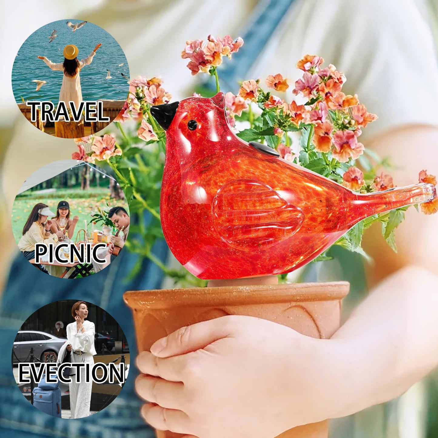 Naboher Glass Bird Shaped Plant Watering Ball Glass Automatic Watering Ball Flower Pot Insertion Spike Drip Irrigation Device Watering Ball Irrigation System Plant Enthusiast Gift (Red)