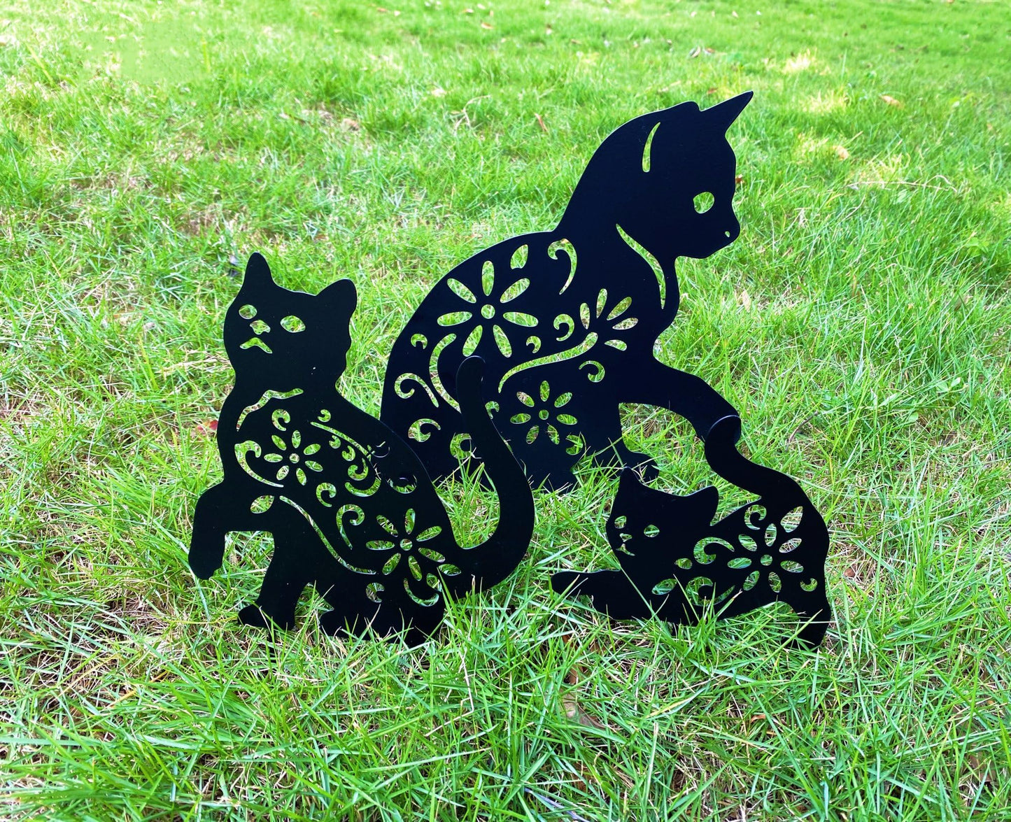 RANNYOZIO 3 Pack Cat Decorative Garden Stake Metal Cat Garden Statues Black Cats Silhouette for Yard Outdoor Decor Lawn Ornaments