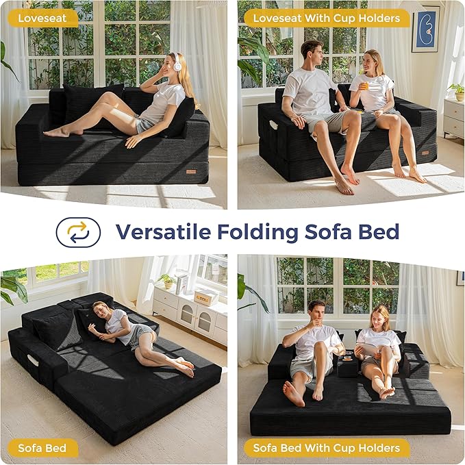 MAXYOYO Loveseat Sofa Bed, 4 in 1 Convertible Boneless Couch Folding Recliner