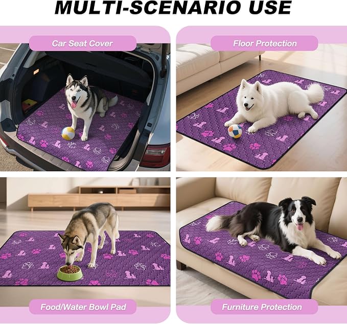 WanpeeGoo Washable Pee Pads for Dogs Mat, 2 Pack Absorbent Reusable Training Dog Pads Pet Puppy Pads, Non-Slip Potty Pads for Whelping, Playpen, Crate, Bed, Purple 32"x52"