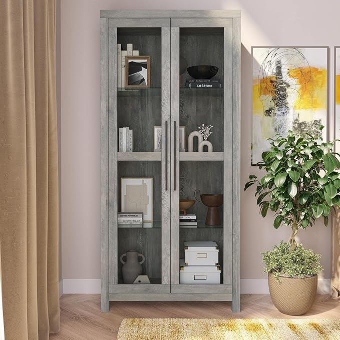 BELLEZE Glass Display Cabinet, Tall Curio Cabinet