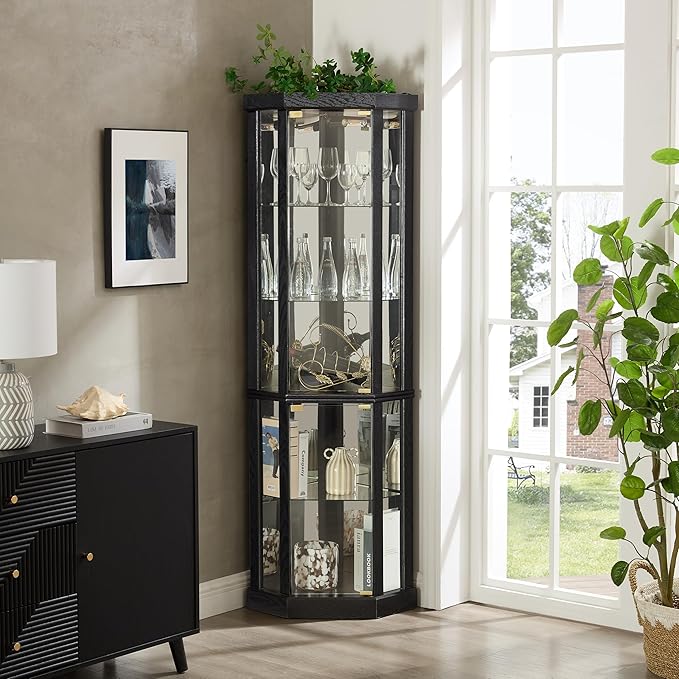 Corner Curio Cabinet, 150lbs Heavy Duty Glass Display Cabinet