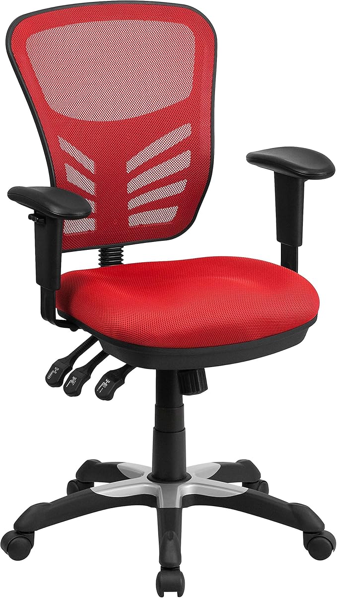 Flash Furniture Nicholas Mid-Back Red Mesh Multifunction Executive Swivel