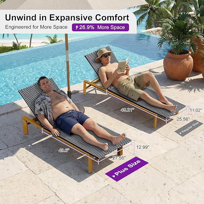 PURPLE LEAF Extra Wide Outdoor Chaise Lounge French Hand Woven Wicker Patio