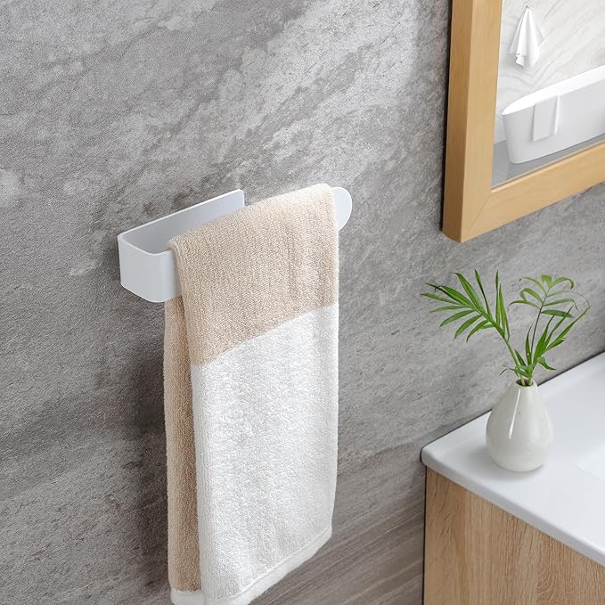 Taozun White Towel Rack, Self Adhesive Hand Towel Holder Towel Ring, Stainless