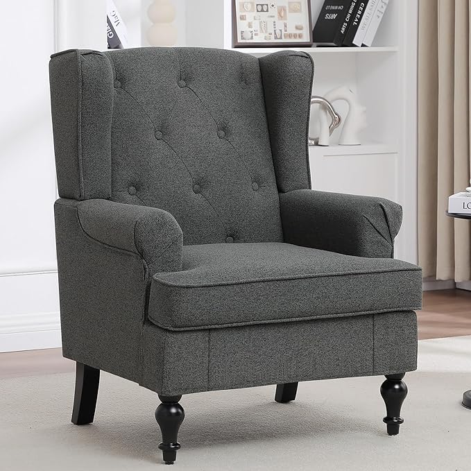 Accent Chair for Living Room, Mid Century Modern Upholstered Armchair, Wingback