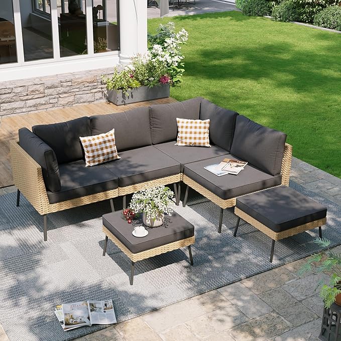 Aoxun 6-Piece Patio Furniture Set, Wicker Outdoor Furniture