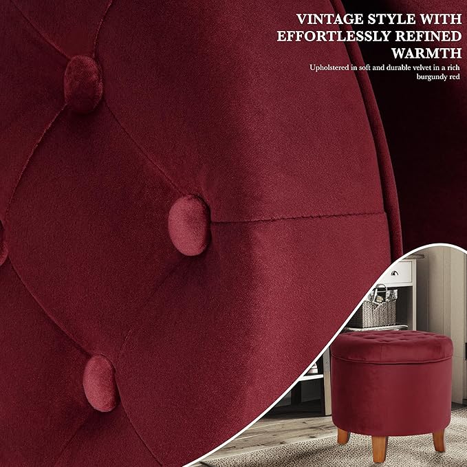 Homepop Home Decor | Upholstered Round Velvet Tufted Foot Rest Ottoman | Ottoman