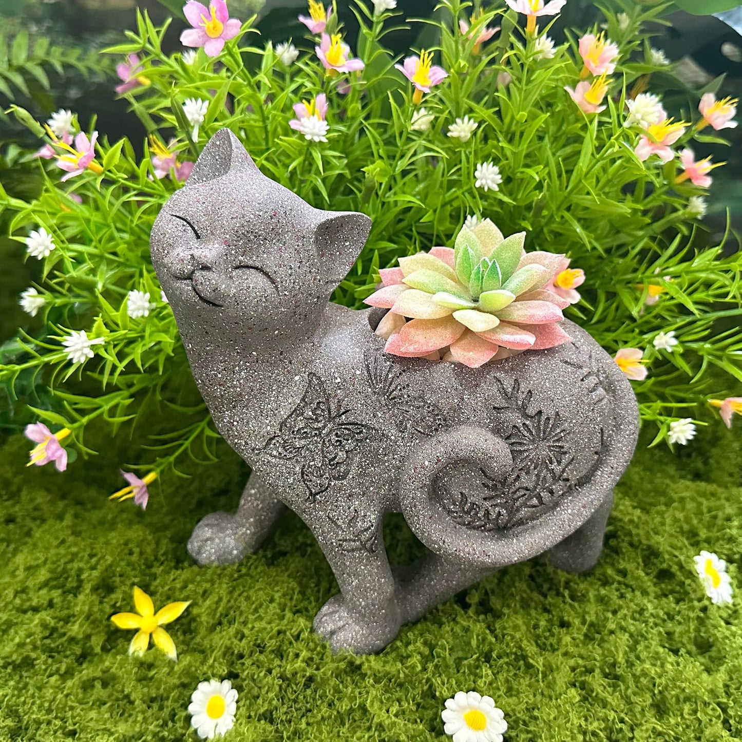 Euiroet 7.9" Cat Succulent Planter Holder Figurine, Flower Pot Statue, Decorative Modern Indoor & Outdoor Cat Planter Pot Sculpture, Garden Animal Flower Pot, Funny Planters for Indoor Plants