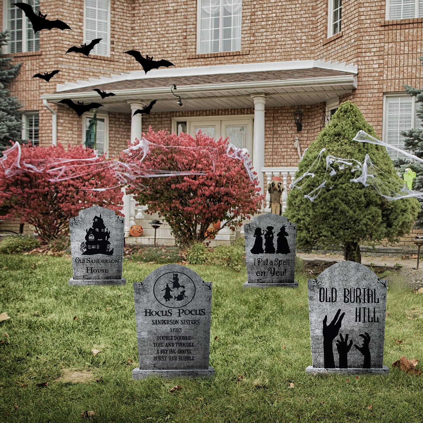 4PCS Halloween Decorations Outdoor Graveyard Tombstone Yard Sign with Stakes-16.5"X11.5"Large Halloween Graveyard Tombstones Decor Weatherproof-Gravestones Outdoor Patio Props-Kids Home Party