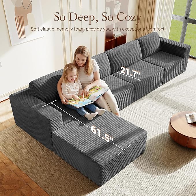 Vesgantti 159" Large Modular Sectional Sofa, L-Shaped Corduroy Cloud Couch