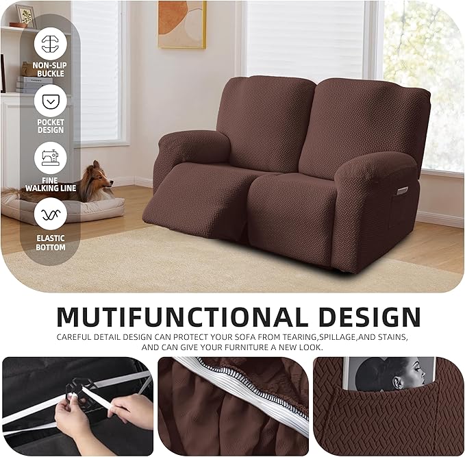Genina Recliner Loveseat Covers, Stretch Reclining Sofa Covers, 2 Seater Couch