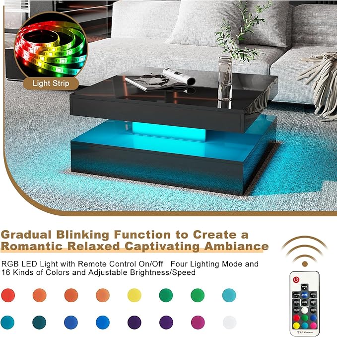 HedoAjim Black LED Coffee Table