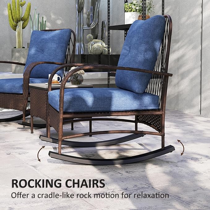 Outsunny 3 Piece Wicker Patio Furniture Set, PE Rattan Rocking Chairs